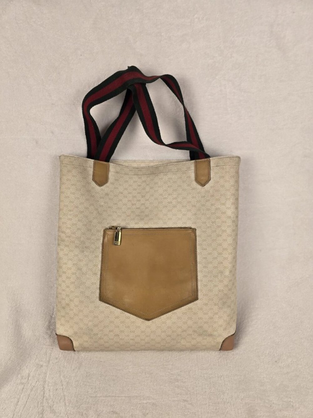 Vintage Gucci Micro GG Supreme Tote Bag with Web Stripe Handles